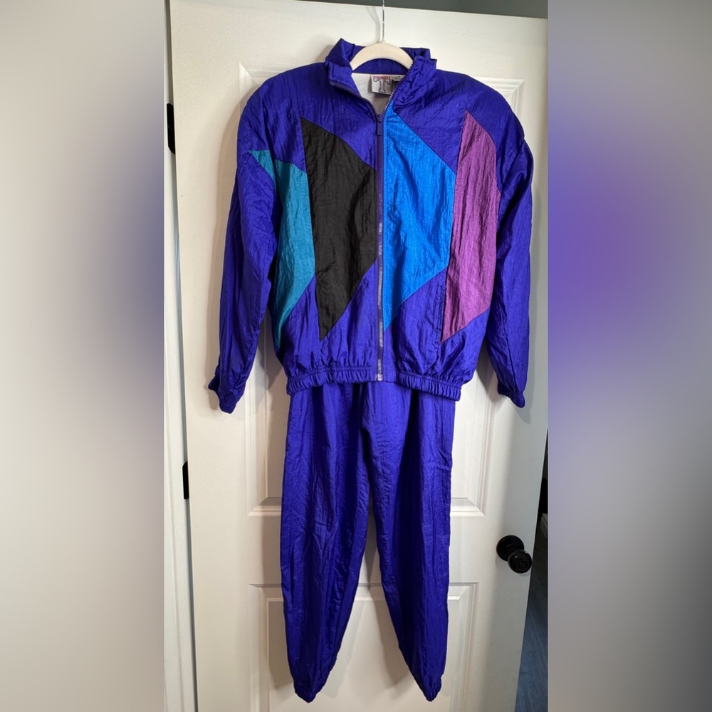 Vintage 80s Colorblock Windbreaker Tracksuit Set‎ Purple Teal Women Size 6